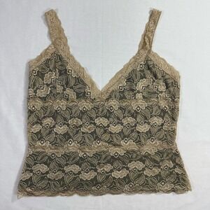 Vtg Y2K George Womens Floral Lace Babydoll Tank Top Size XL Fairy Coquette Olive